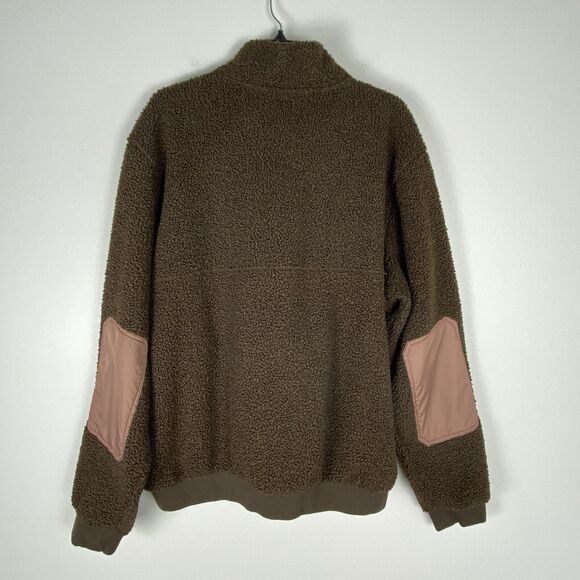 Lands End Mens Teddy Sherpa Sweater Fleece Snap Pullover Brown - Picture 5 of 8